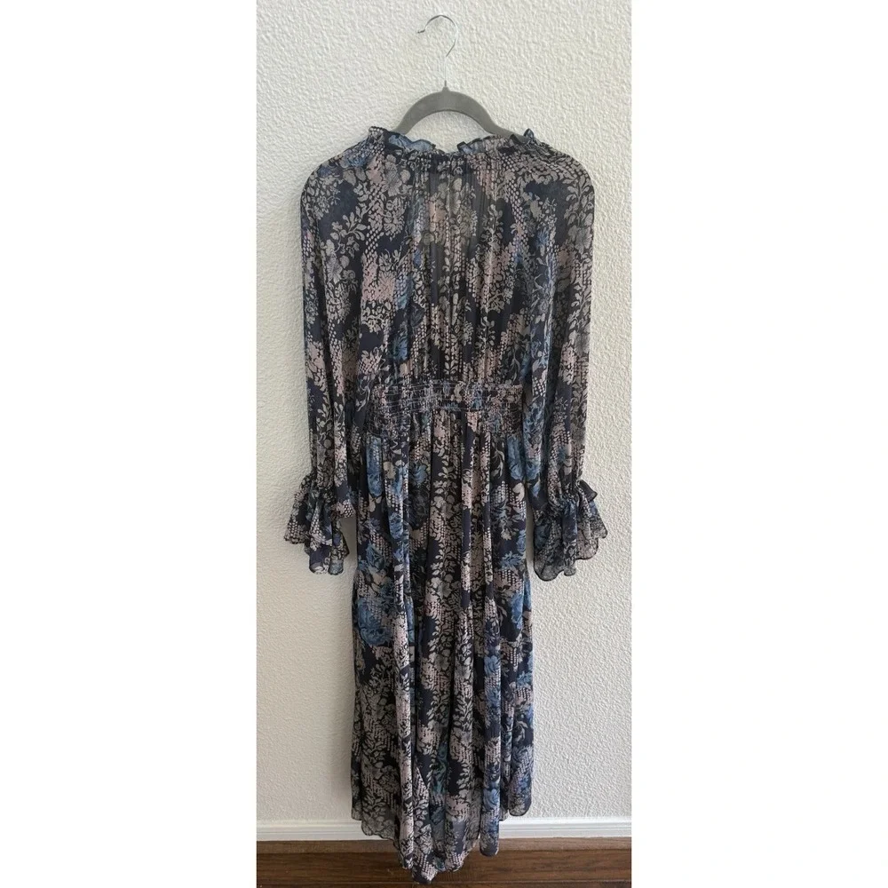 Free People Lena SOLD OUT Floral Swing Midi Dress Boho Peasant Fairy Flowy Sz XS - Picture 5 of 11